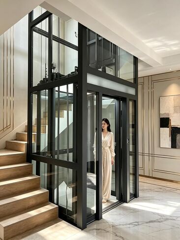 Wheelchair Accessible Private Custom Home Elevator, Modern Compact Residential Elevator Home Lift Villa Elevator with Glass Cabin Steel Frame, Safe Elevator for Private Homes Villas Townhouses in Kuwait