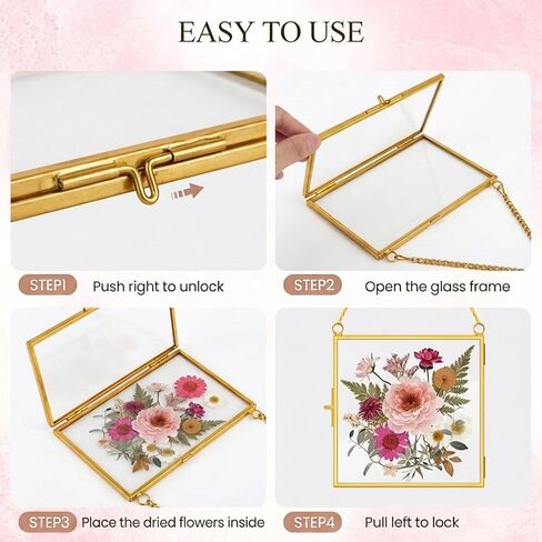 12 Pcs Brass Glass Frame for Pressed Flowers with Chain Clear Double Glass Floating Artwork Display Frame for Photo Gifts Wall Decor with Dried Plant Leaf, 6 Shapes in Saudi Arabia