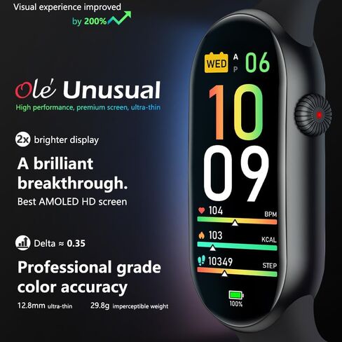 FITVII Slim Fitness Tracker AMOLED with Blood Oxygen, Blood Pressure, 24/7 Heart Rate and Sleep Tracking, IP68 Waterproof Activity Trackers and Smart Watches with Step Tracker, Pedometer for Women Men in Kuwait