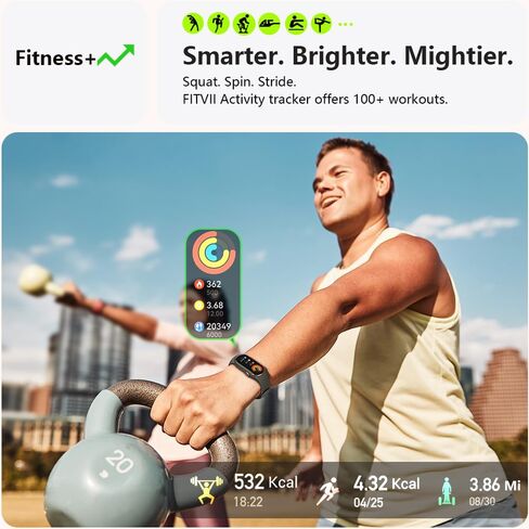 FITVII Slim Fitness Tracker AMOLED with Blood Oxygen, Blood Pressure, 24/7 Heart Rate and Sleep Tracking, IP68 Waterproof Activity Trackers and Smart Watches with Step Tracker, Pedometer for Women Men in Kuwait