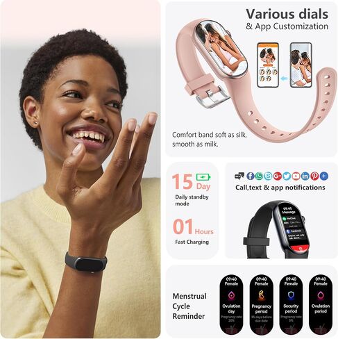 FITVII Slim Fitness Tracker AMOLED with Blood Oxygen, Blood Pressure, 24/7 Heart Rate and Sleep Tracking, IP68 Waterproof Activity Trackers and Smart Watches with Step Tracker, Pedometer for Women Men in Kuwait
