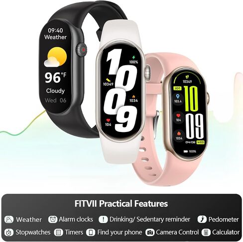 FITVII Slim Fitness Tracker AMOLED with Blood Oxygen, Blood Pressure, 24/7 Heart Rate and Sleep Tracking, IP68 Waterproof Activity Trackers and Smart Watches with Step Tracker, Pedometer for Women Men in Kuwait