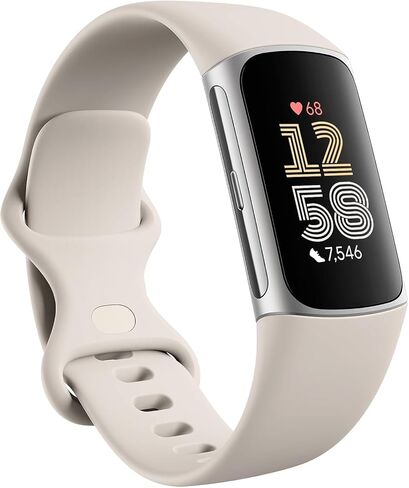 Fitbit Charge 6 Fitness Tracker with Heart Rate, GPS, Premium Membership, Health Tools - Porcelain/Silver, x (Renewed) in Kuwait