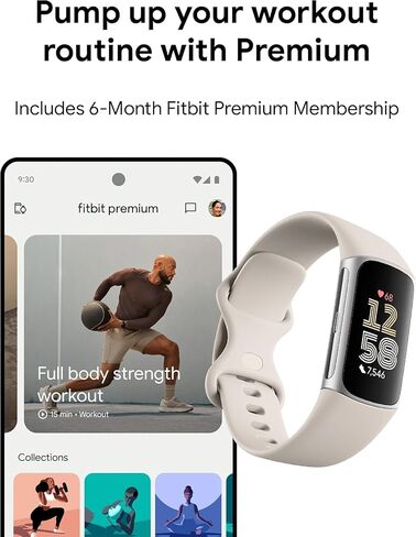 Fitbit Charge 6 Fitness Tracker with Heart Rate, GPS, Premium Membership, Health Tools - Porcelain/Silver, x (Renewed) in Kuwait