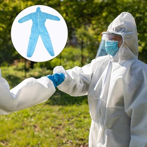 Gadpiparty Disposable Protective Coverall Suit with Hood Blue Nonwovens Material Waterproof Reflective Workwear for Laminating and Cleaning Tasks in Kuwait
