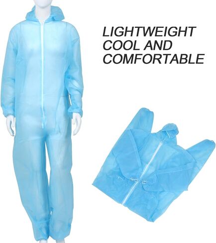 Gadpiparty Disposable Protective Coverall Suit with Hood Blue Nonwovens Material Waterproof Reflective Workwear for Laminating and Cleaning Tasks in Kuwait
