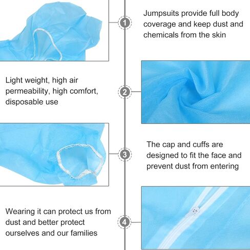 COHEALI Disposable Protective Coverall Suit with Hood and Elastic Waistband, Blue Nonwoven Material, Reflective and Excellent Insulating Properties, for Prevention and Industrial Use in Kuwait