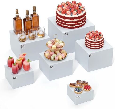 6 Pcs White Acrylic Buffet Risers, Food Risers Display Stands for Buffet Table Party Catering Dessert Jewelry Collectibles,Acrylic Cube Nesting Boxes with Hollow Bottoms 6 Sizes (10" 9" 8" 7" 6" 5") in Kuwait