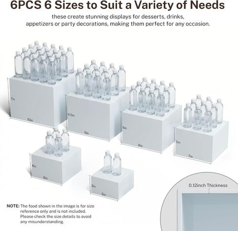 6 Pcs White Acrylic Buffet Risers, Food Risers Display Stands for Buffet Table Party Catering Dessert Jewelry Collectibles,Acrylic Cube Nesting Boxes with Hollow Bottoms 6 Sizes (10" 9" 8" 7" 6" 5") in Kuwait
