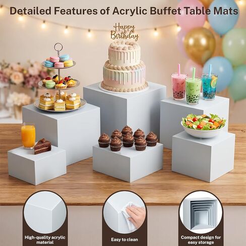 6 Pcs White Acrylic Buffet Risers, Food Risers Display Stands for Buffet Table Party Catering Dessert Jewelry Collectibles,Acrylic Cube Nesting Boxes with Hollow Bottoms 6 Sizes (10" 9" 8" 7" 6" 5") in Kuwait
