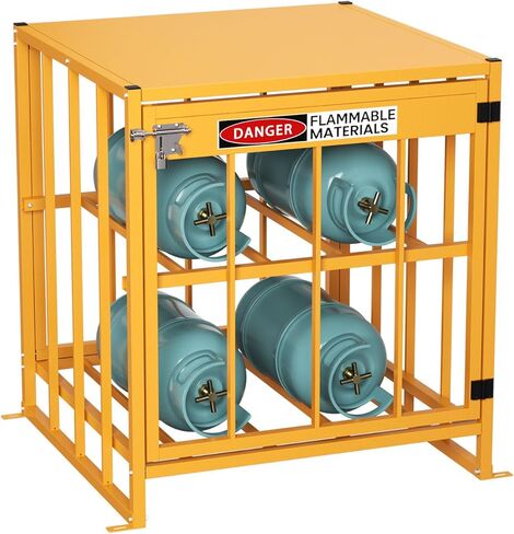Propane Tank Storage Box - 31"x30"x35", Heavy-Duty Cylinder Storage Cabinet with Yellow Powder Coated, 176LB Load Capacity, Propane Storage with Lock & Keys (Fits 3,5,11,20,30lb Tanks) in Kuwait