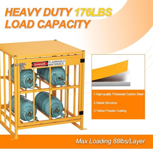 Propane Tank Storage Box - 31"x30"x35", Heavy-Duty Cylinder Storage Cabinet with Yellow Powder Coated, 176LB Load Capacity, Propane Storage with Lock & Keys (Fits 3,5,11,20,30lb Tanks) in Kuwait