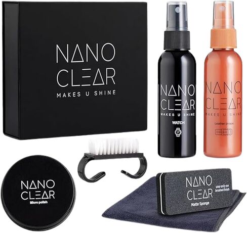 Nano Clear Watch Cleaner & Scratch Remover 2.1. مشاهدة محلول نظافة ، 2 أوقية. مشاهدة التجديد. شاهد البولندية ، قماش الألياف الدقيقة ، الإسفنج غير اللامع ، فرشاة التنظيف - شاهد إكسسوارات طقم وإصلاح شاهد in Kuwait