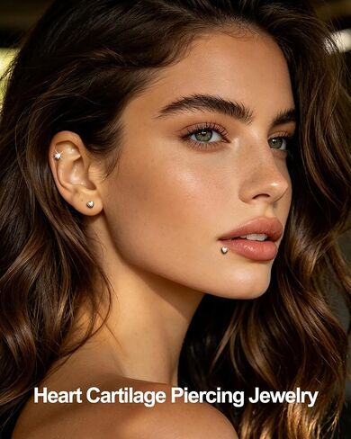 Jewseen 16g متمة داخليًا مسطحة الظهر 925 الجنيه الاسترليني الفضة Tragus Helix أقراط القلب أنف الشفاه مثقوب الشفاه للنساء الرجال in Kuwait