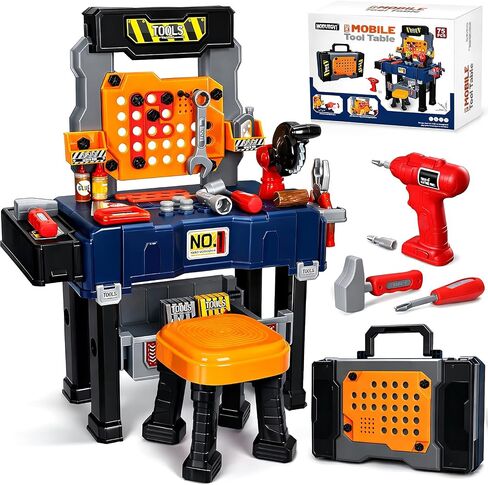 Kids Tool Bench with Electric Drill and Power Miter Saw, Construction Workbench Toys for Boys Age 3 4 5 6 7 8, Toddler Realistic Tools Table Playset, Tool Box Set, Christmas Birthday Gift for Kids 3-5 in Saudi Arabia