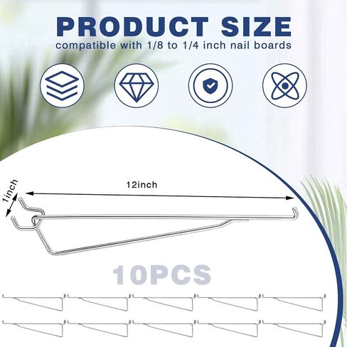 Shimeyao 10 Pcs 12 Inch Pegboard Shelf Brackets, Sturdy Metal Peg Hook Heavy Duty Garage Organizer Hanger, Fits 1/4" Pegboard Slatwall, for Workshops Trade Show Booths in Kuwait