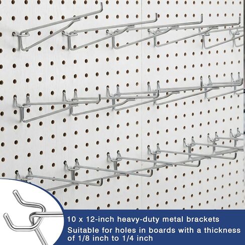 Shimeyao 10 Pcs 12 Inch Pegboard Shelf Brackets, Sturdy Metal Peg Hook Heavy Duty Garage Organizer Hanger, Fits 1/4" Pegboard Slatwall, for Workshops Trade Show Booths in Kuwait