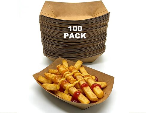 100 Pack, 2lb Paper Food Trays, Disposable Food Trays, Suitable for Holding Snacks Such as Popcorn and French Fries, Suitable for Catering Services, Parties, Picnics, and Various Other Occasions in Kuwait