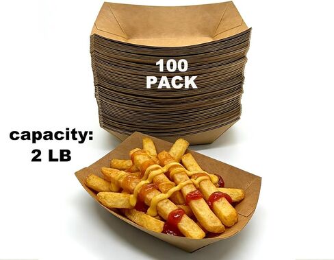 100 Pack, 2lb Paper Food Trays, Disposable Food Trays, Suitable for Holding Snacks Such as Popcorn and French Fries, Suitable for Catering Services, Parties, Picnics, and Various Other Occasions in Kuwait