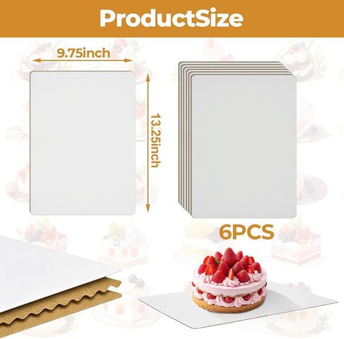 Rectangle Cake Boards, 6 Pack, 13.25 x 9.75 Inch, White, Greaseproof Cardboard, Sturdy Corrugated Disposable Sheet Trays for Cakes, Pastries, Bakery in Kuwait