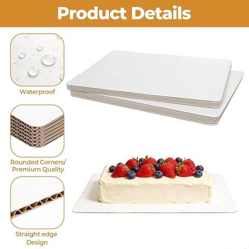 Rectangle Cake Boards, 6 Pack, 13.25 x 9.75 Inch, White, Greaseproof Cardboard, Sturdy Corrugated Disposable Sheet Trays for Cakes, Pastries, Bakery in Kuwait
