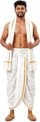 Chandrakala readymade Pocket Dhoti و Angavastram مع الحدود الذهبية للرجال (MK116-P) in Kuwait