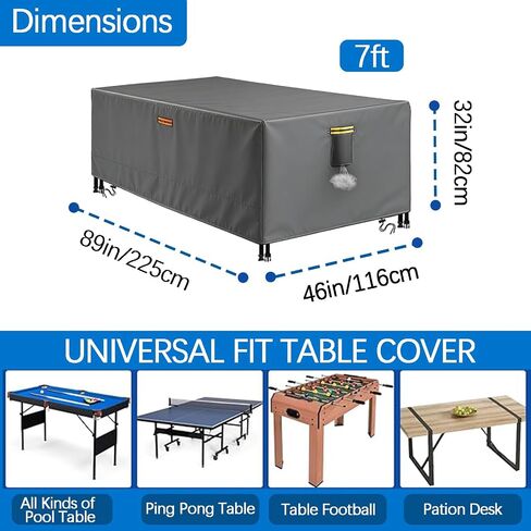 Heavy Duty Billiard Pool Table Cover 6/6.5/7/7.5/8/8.5/9/10/12FT Waterproof Billiard Table Covers 600D Furniture Cover Tables Protector for Patio Furniture Chairs,Black,6.5FT(84"×48"×32") in Saudi Arabia