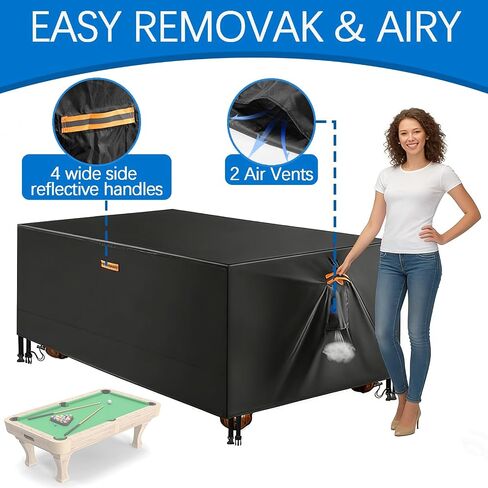Heavy Duty Billiard Pool Table Cover 6/6.5/7/7.5/8/8.5/9/10/12FT Waterproof Billiard Table Covers 600D Furniture Cover Tables Protector for Patio Furniture Chairs,Black,6.5FT(84"×48"×32") in Saudi Arabia