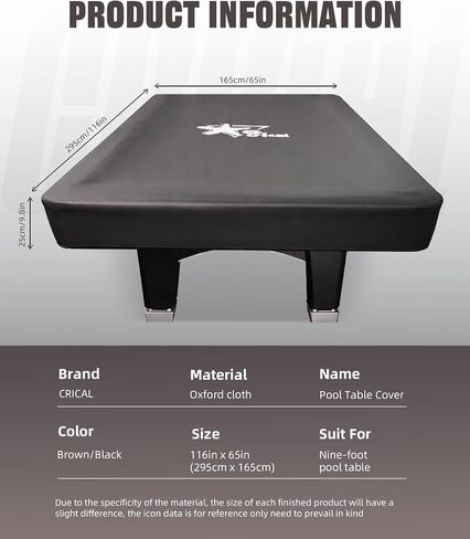 CRICAL 9-Foot Pool Table Cover – Premium Oxford Fabric Billiard Table Cover for Protection Against Dust, Dirt, and Sun – Tear-Resistant, Easy to Clean, and Compact Storage for Pool Table in Saudi Arabia
