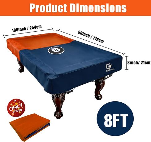8FT (100"L x 56"W x 8"H) Heavy Duty Leatherette Pool Table Cover – Waterproof, Scratch-Resistant, All-Season Protection for Indoor/Outdoor Use – Orange/Dark Blue in Saudi Arabia