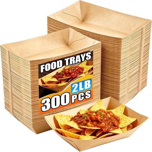 150 Pack 2LB Paper Food Trays, Heavy-Duty Disposable Kraft Paper Food Boats,Serving Basket Tray for Fries Nachos Snacks Hot Dog Taco Popcorn, Food Holder Trays for BBQ Party Picnic Wedding in Kuwait