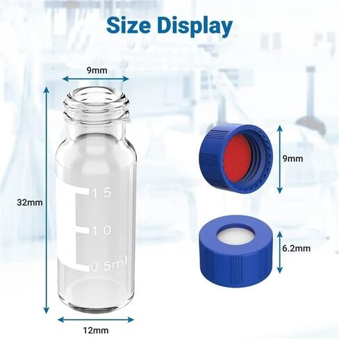 حار بيع 2ML قارورة Autosampler حزمة من 100 - قارورة HPLC 9-425 قارورة شفافة مع أغطية لولبية زرقاء، حاجز أبيض وأحمر in Kuwait