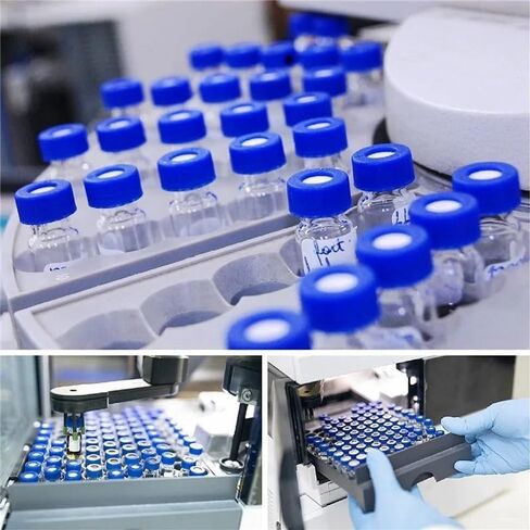 حار بيع 2ML قارورة Autosampler حزمة من 100 - قارورة HPLC 9-425 قارورة شفافة مع أغطية لولبية زرقاء، حاجز أبيض وأحمر in Kuwait
