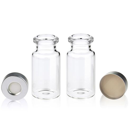 ALWSCI Borosilicate Glass Clear Flat Bottom 10ml Headspace Vial, Beveled Finish and 20mm Closure Size, Aluminum Crimp Seal with Natural PTFE/White Silicone Septa,100pcs/pk in Kuwait