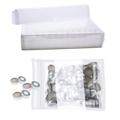 ALWSCI Borosilicate Glass Clear Flat Bottom 10ml Headspace Vial, Beveled Finish and 20mm Closure Size, Aluminum Crimp Seal with Natural PTFE/White Silicone Septa,100pcs/pk in Kuwait