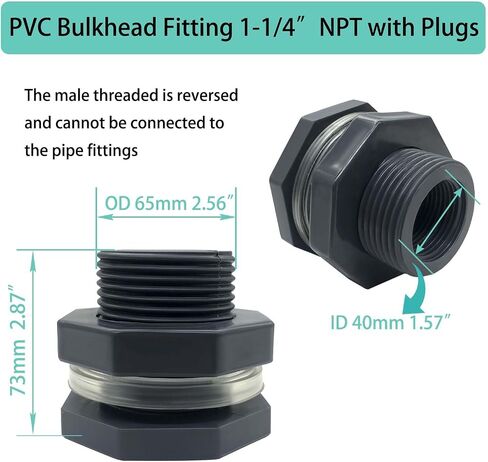 YSIL NPT1" PVC Bulkhead Fitting Water Tank Connector Pipe Fitting OD 1-7/8"(48mm) with Plugs for Water Tanks,Rain Barrels, Aquariums,Pools (4 Pack) in Kuwait