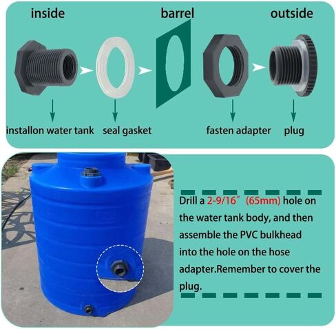 YSIL NPT1" PVC Bulkhead Fitting Water Tank Connector Pipe Fitting OD 1-7/8"(48mm) with Plugs for Water Tanks,Rain Barrels, Aquariums,Pools (4 Pack) in Kuwait