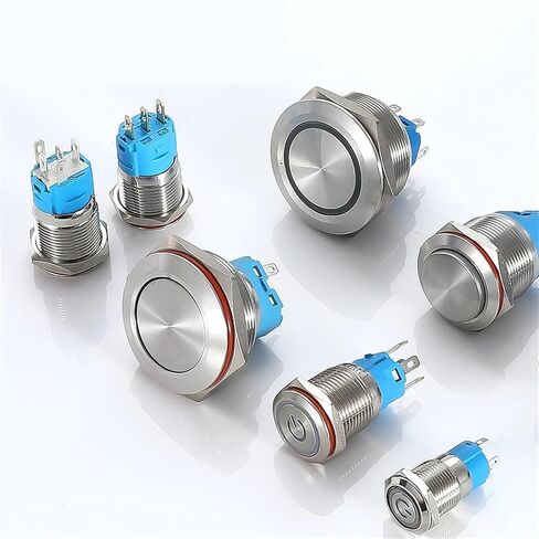 Push Button Switch 12/16mm Metal Waterproof Momentary Latching Car Engine Power 220V Red Blue, 1pcs(Blue Power,12MM_MOM Wire_220V) in Kuwait