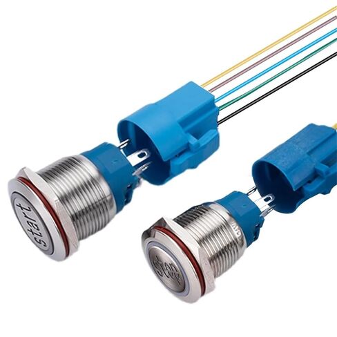 Push Button Switch 12/16mm Metal Waterproof Momentary Latching Car Engine Power 220V Red Blue, 1pcs(Blue Power,12MM_MOM Wire_220V) in Kuwait