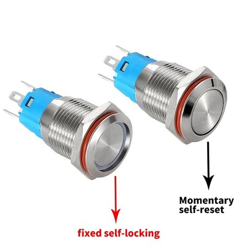 Push Button Switch 12/16mm Metal Waterproof Momentary Latching Car Engine Power 220V Red Blue, 1pcs(Blue Power,12MM_MOM Wire_220V) in Kuwait
