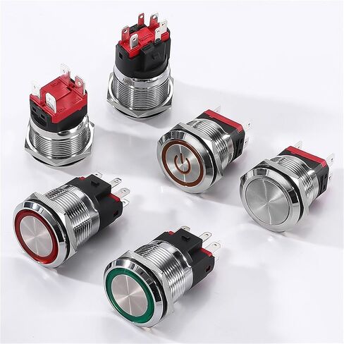 مفتاح زر ضغط معدني 22/25 مم 10 أمبير إضاءة LED مقاومة للماء قوة محرك السيارة 24 فولت، قطعة واحدة (أحمر، 25MM_LAT1NO 1NC_12-24V) in Kuwait