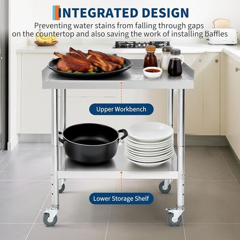 Heavy Duty Stainless Steel Commercial Work Table with Wheels, Adjustable Undershelf & Backsplash, NSF Certified, 400 LBS Capacity, 24x24x30 Inch Prep Station for Kitchen, Restaurant and Outdoor Grill in Kuwait