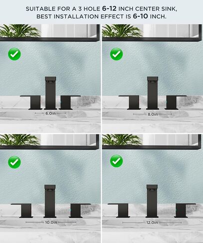 FORIOUS Black Bathroom Faucet 3 Hole, Matte Black Bathroom Sink Faucet 8 Inch Widespread, 2 Handle for Restroom Sink with Pop Up Drain, CUPC Supply Hose and Spare Water Saving Aerator, Vanity 3 Holes in Kuwait