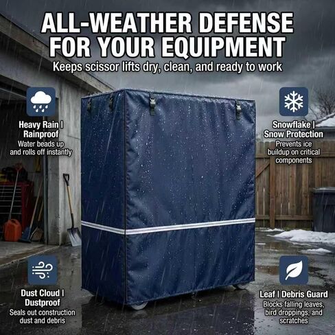 Scissor Lift Cover, 600D Heavy-Duty Waterproof Oxford, 75x34x87 Inch, Universal Fit for JLG, Genie, Skyjack, Upright, Operable Without Removal in Kuwait