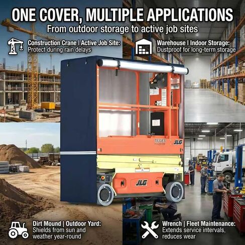Scissor Lift Cover, 600D Heavy-Duty Waterproof Oxford, 75x34x87 Inch, Universal Fit for JLG, Genie, Skyjack, Upright, Operable Without Removal in Kuwait
