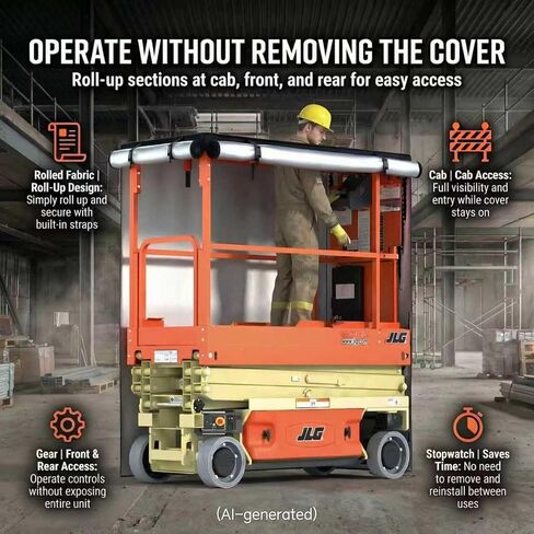 Scissor Lift Cover, 600D Heavy-Duty Waterproof Oxford, 75x34x87 Inch, Universal Fit for JLG, Genie, Skyjack, Upright, Operable Without Removal in Kuwait