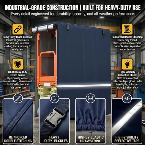 Scissor Lift Cover, 600D Heavy-Duty Waterproof Oxford, 75x34x87 Inch, Universal Fit for JLG, Genie, Skyjack, Upright, Operable Without Removal in Kuwait