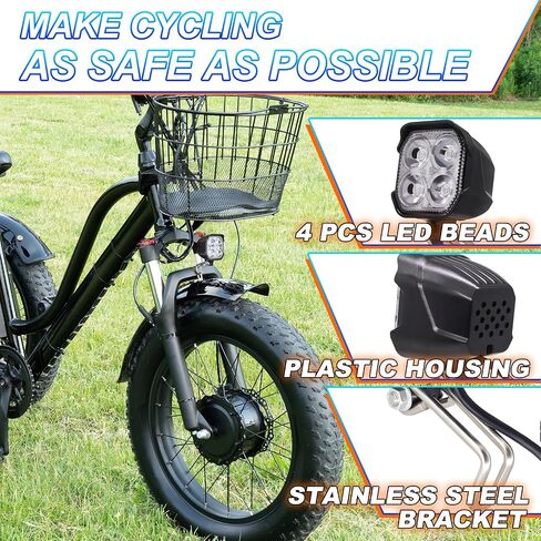 Ebike Light Kit, 24V 36V 48V Electric Bicycle Headlight & Taillight with Turn Signals, Super Bright Front Lamp 400 Lumens, Rear Light fits 80mm Rack (No Brake Light) in Kuwait