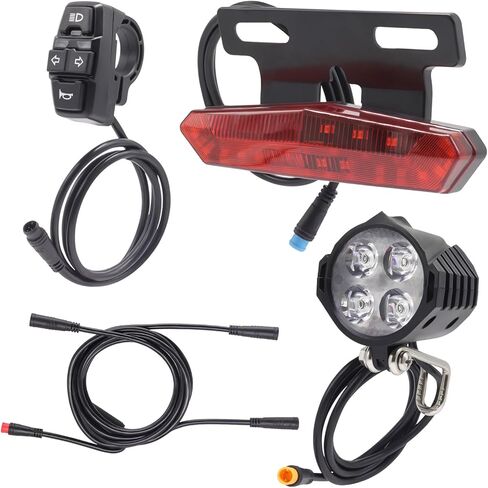 Waterproof Connector EBike Light Kit with Turn Signal Tail Light, Electric Bike Headlight 36V 48V, Switch and 1T3 Connecting Cable, Front Light with Horn in Kuwait