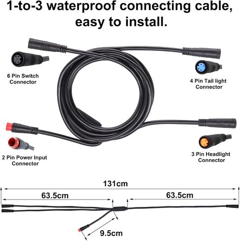 Waterproof Connector EBike Light Kit with Turn Signal Tail Light, Electric Bike Headlight 36V 48V, Switch and 1T3 Connecting Cable, Front Light with Horn in Kuwait